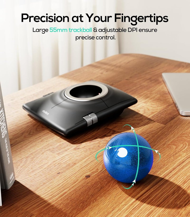 Nulea Wireless Trackball Mouse, Ergonomic 55mm Trackball, Adjustable DPI for Precise Control, Left or Right Hand Compatible, Rechargeable, Multi-Device Bluetooth & 2.4GHz for PC, Laptop, Mac(Blue) - Image 3